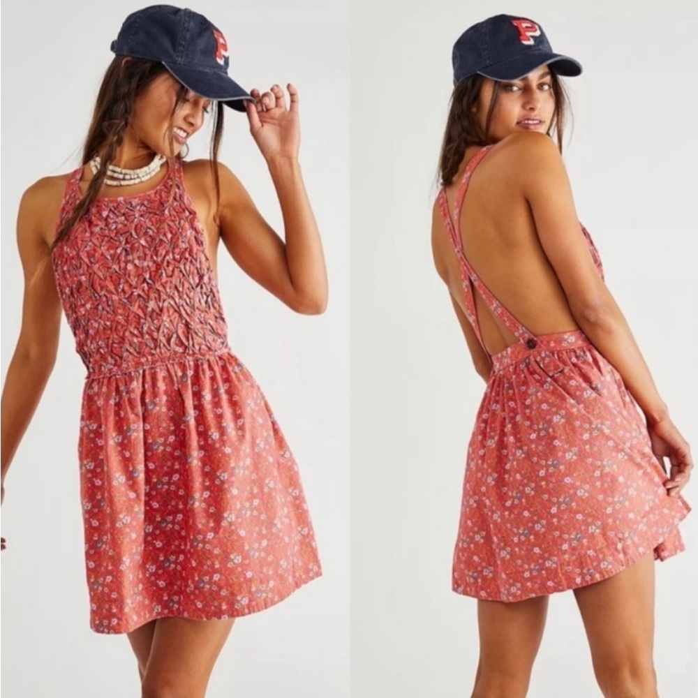 Free People Petunia Cotton Mini Dress In Poppy Combo, Size Small NWT